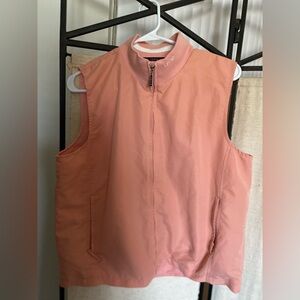 IZOD Coral Lightweight Zip-Up Tunic Vest White Striped Collar Logo Mesh Large